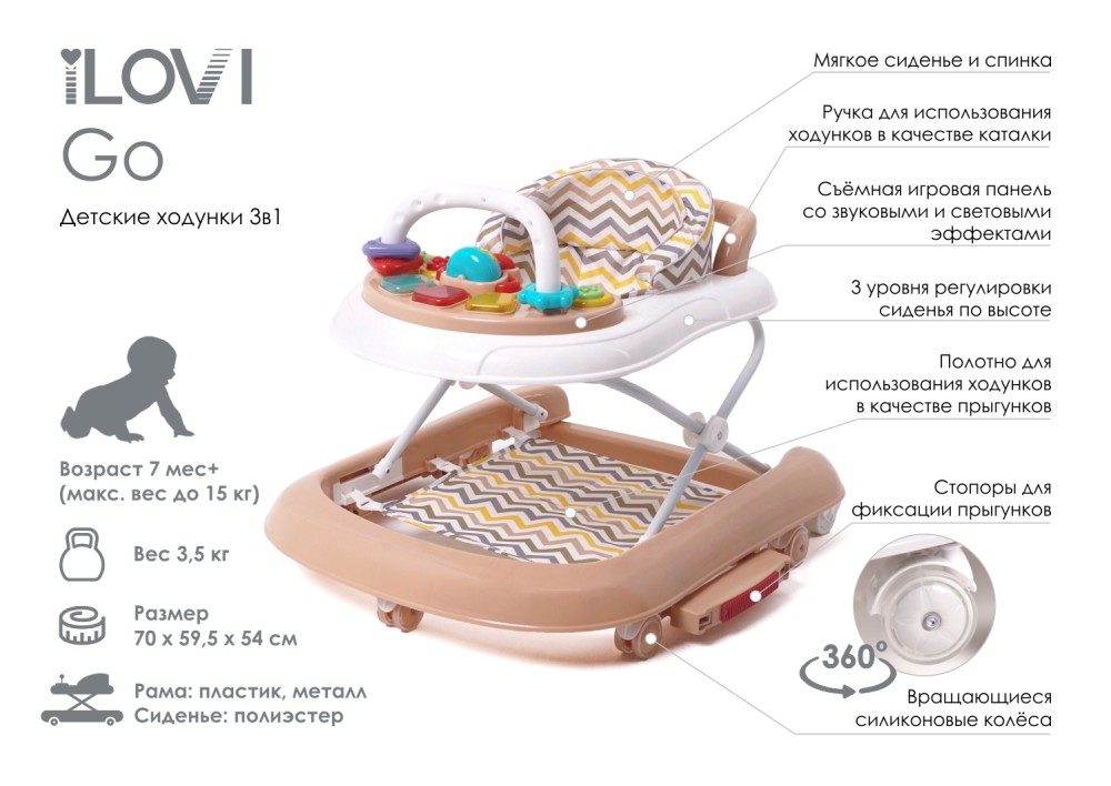 Детские ходунки iLovi Go Бежевые