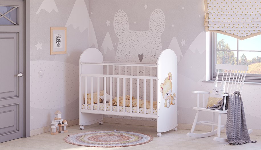 Кроватка детская Фея 701 Медвежонок, белый