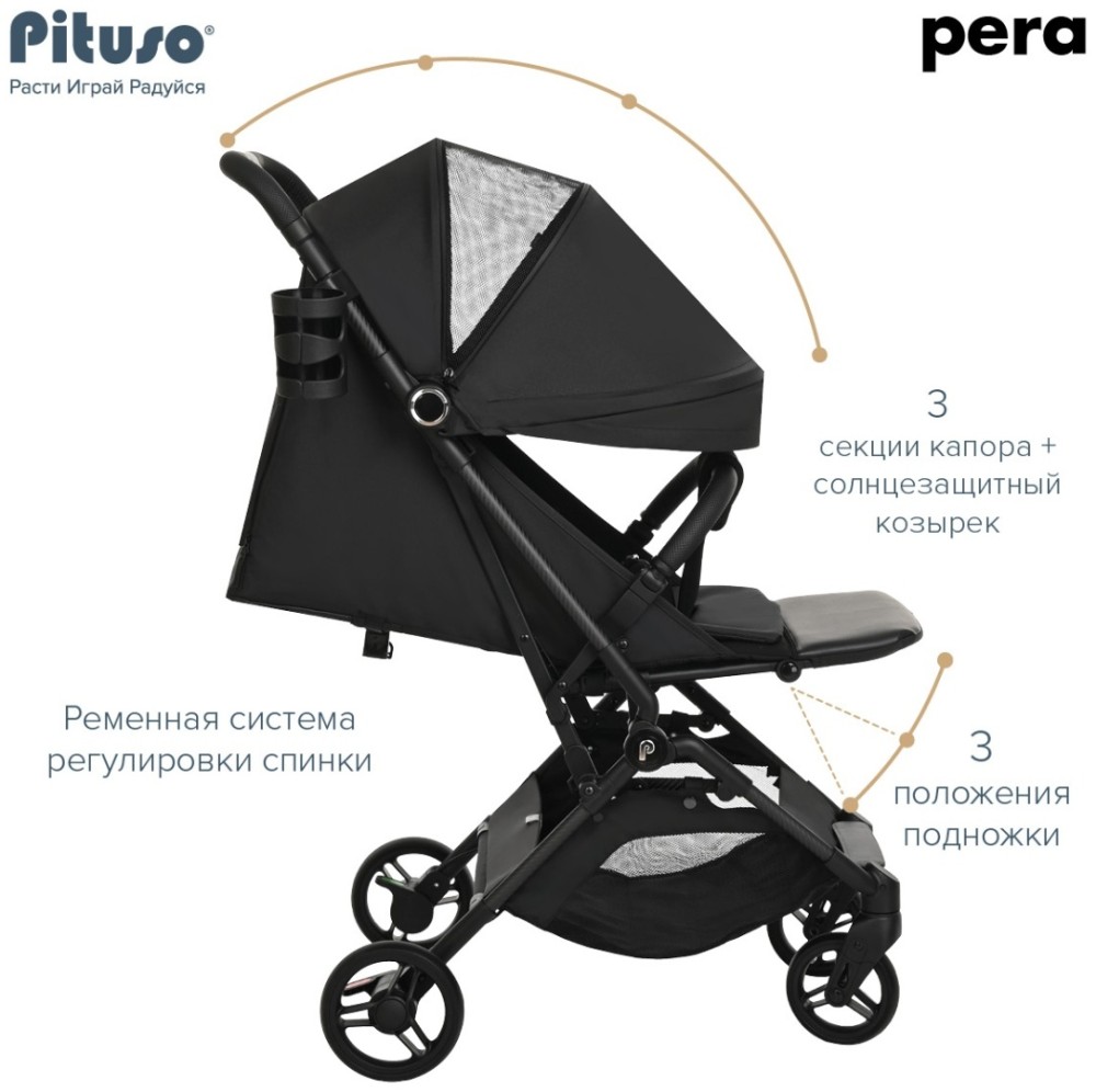 Коляска прогулочная Pituso Pera X-33, Black New/рама carbon