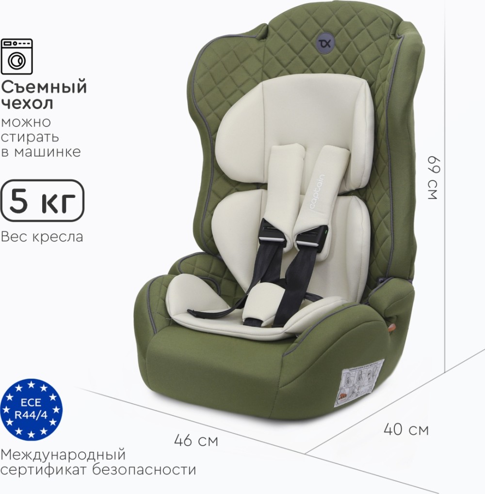 Автокресло Tomix "Captain" темно-зеленый. (гр. 1/2/3, 9-36 кг)