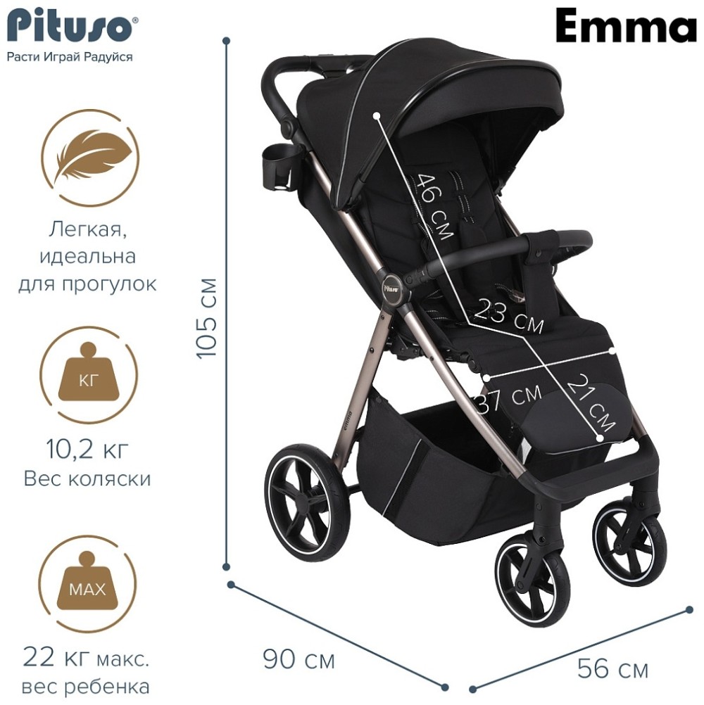 Коляска прогулочная Pituso Emma Black