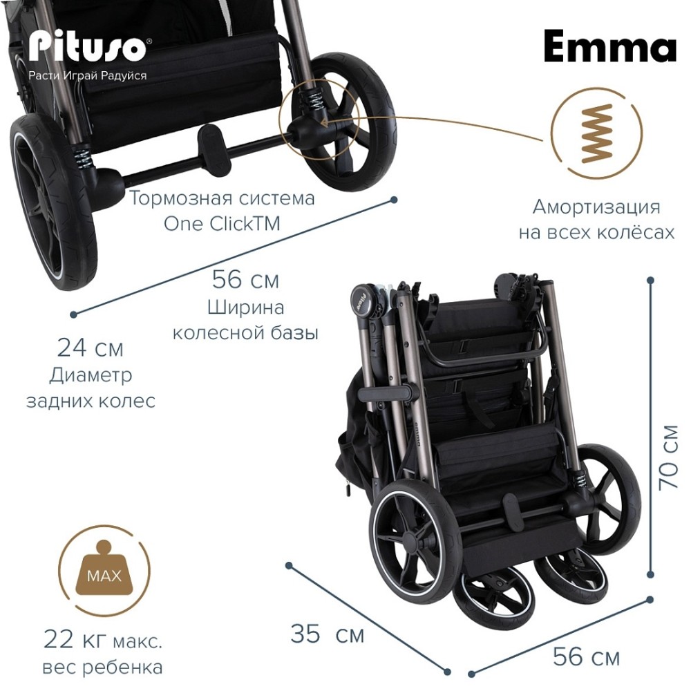 Коляска прогулочная Pituso Emma Black