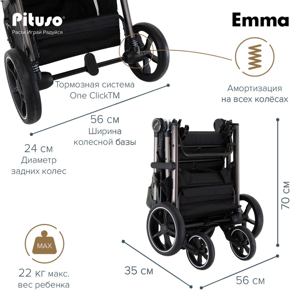 Коляска прогулочная Pituso Emma Palm Green