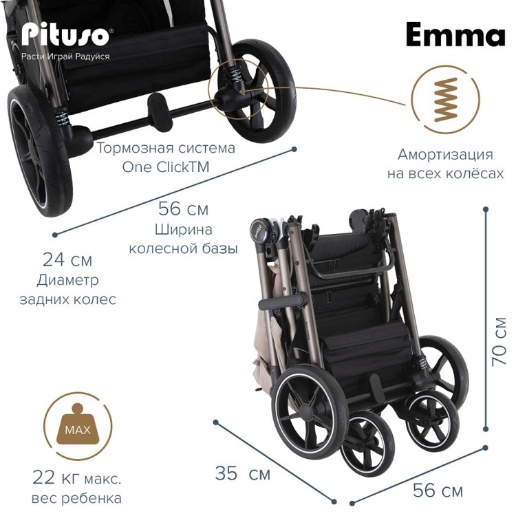Коляска прогулочная Pituso Emma Cappuccino