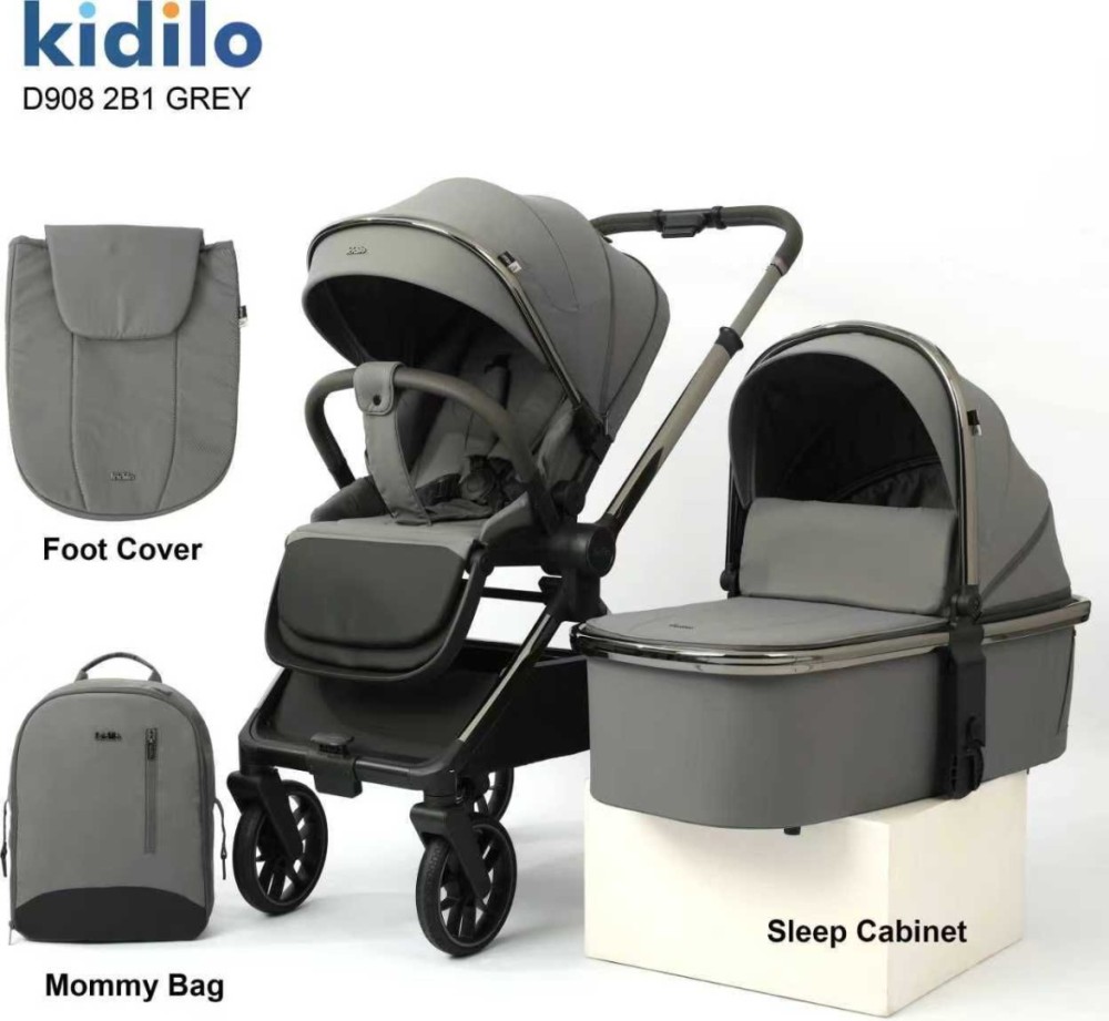 Коляска 2 в 1 Kidilo D908 Grey