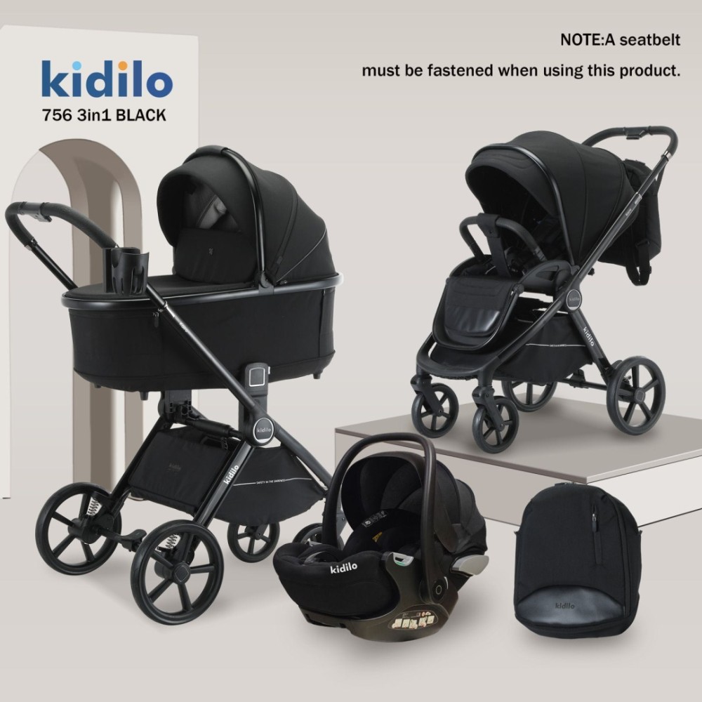 Коляска 3в1 Kidilo 756 Black