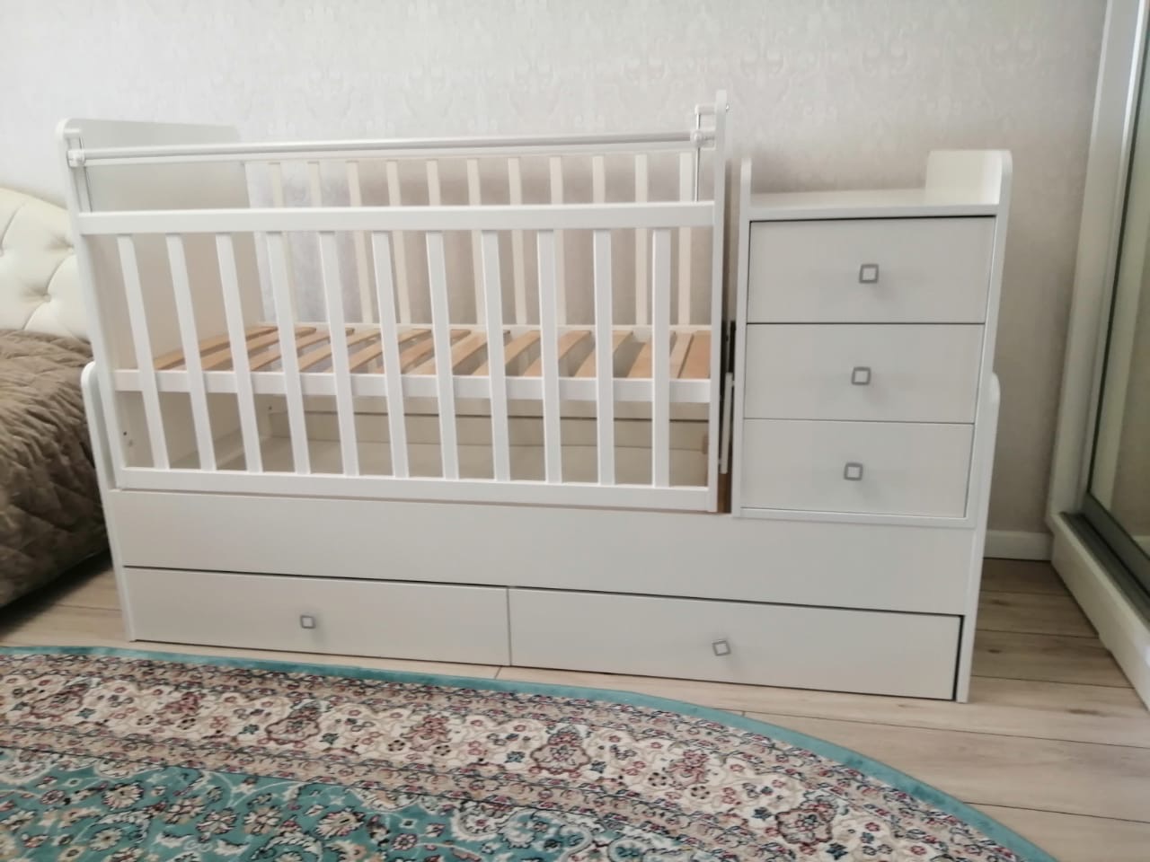 Кроватка-трансформер Фея-1100 поперечный маятник белая