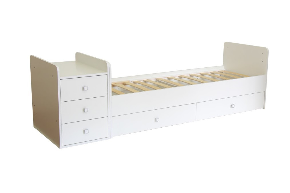 Кроватка-трансформер Фея-1100 поперечный маятник белая