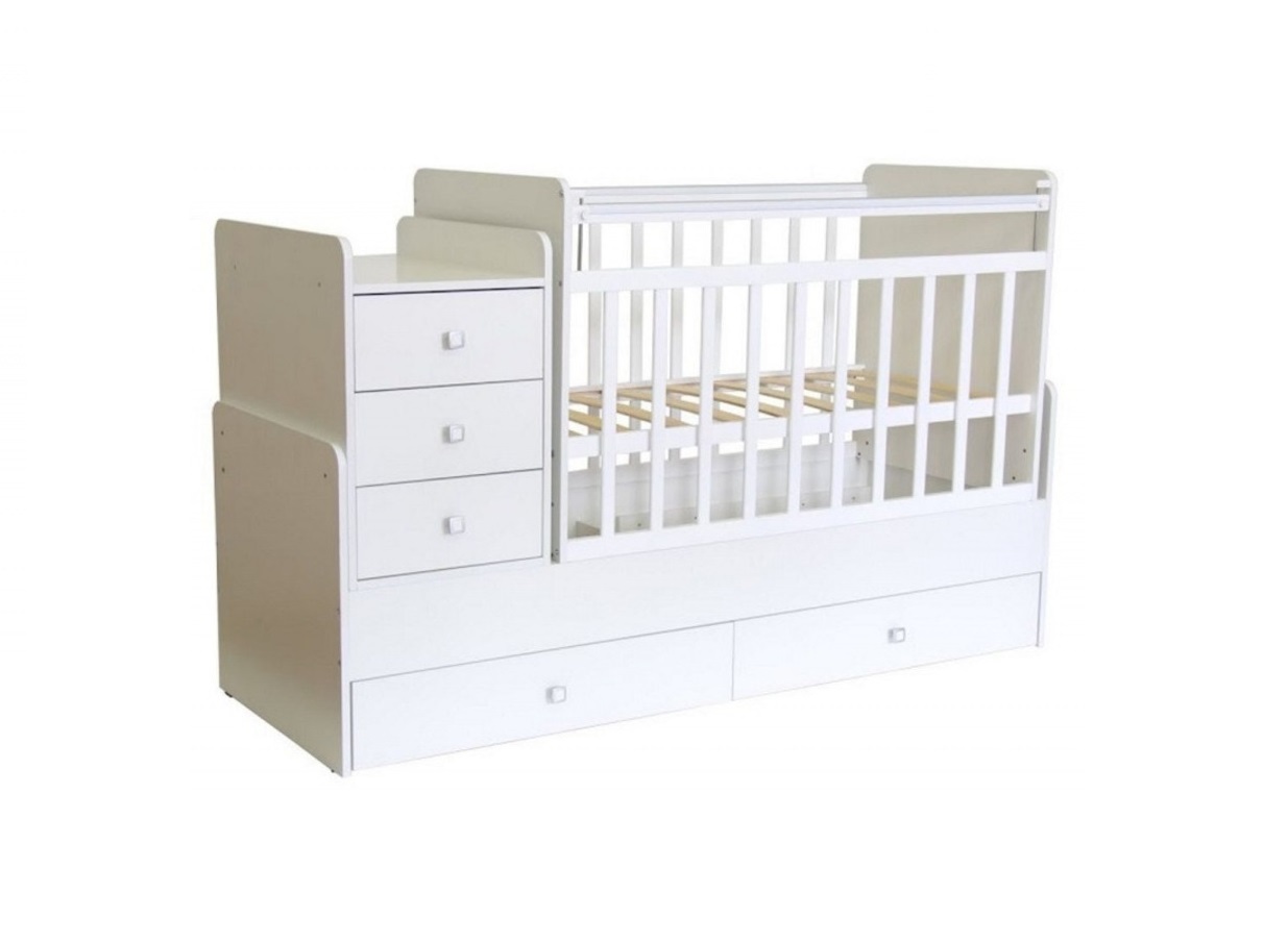 Кроватка-трансформер Фея-1100 поперечный маятник белая